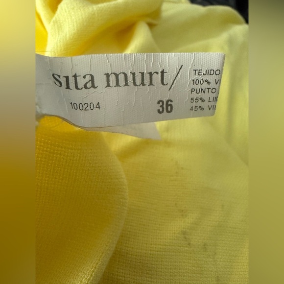 Sita Murt Yellow Linen Blend Button Front Drawstring Waist Midi Shirt Dress 36/4 - Picture 6 of 6